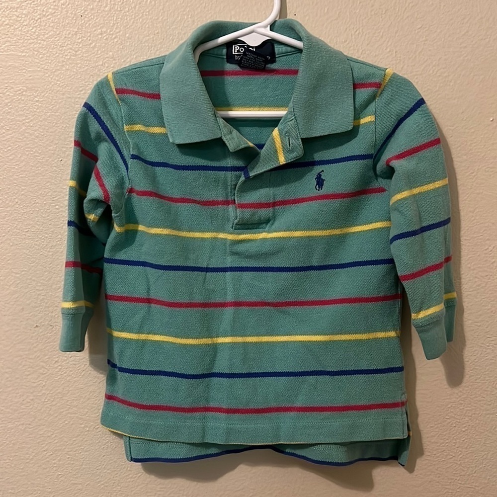 Toddler Boy’s Polo By Ralph Lauren Long Sleeve Striped Logo Polo Size 2T (EXC)